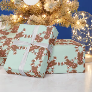 Mint Gingerbread Snowflake Wrapping Paper 