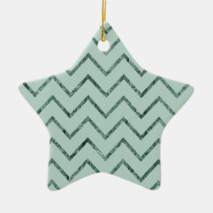 Mint Glam Chevron Zigzag Stripes Ceramic Ornament