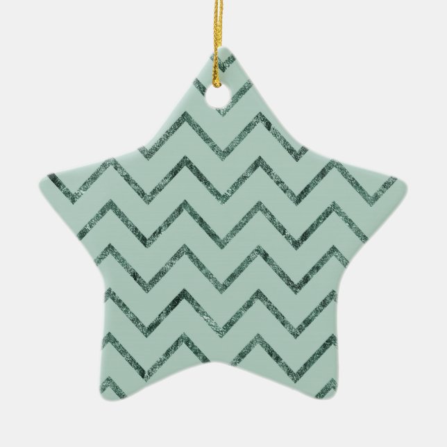 Mint Glam Chevron Zigzag Stripes Ceramic Ornament (Front)