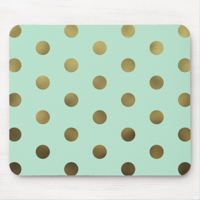 Mint Glam Faux Gold Polka Dots Modern Mousepad (Front)