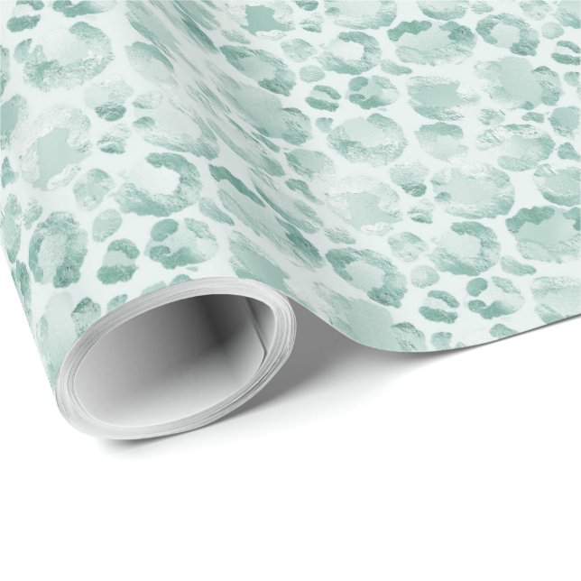 Mint Glam Leopard Print Wrapping Paper (Roll Corner)