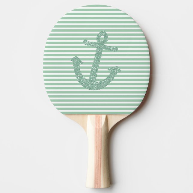 Mint Glitter Anchor Ping Pong Paddle (Front)