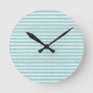 Mint Glitter Effect Stripe Pattern  Round Clock