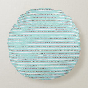 Mint Glitter Effect Stripe Pattern Round Cushion