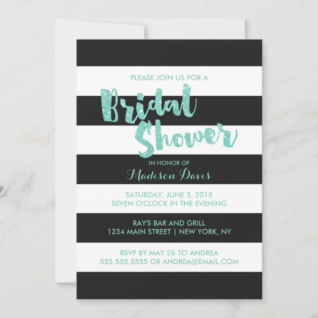 Mint Glitter Glamourous Bridal Shower Invites (Front)