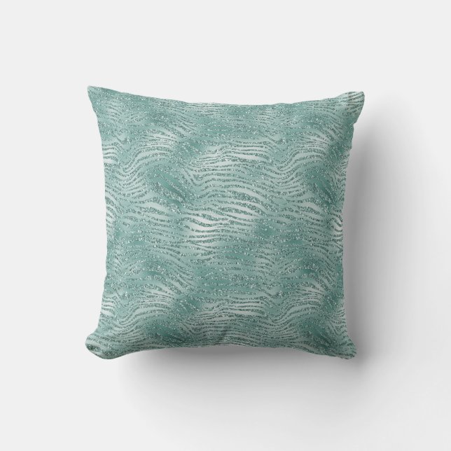 Mint Glitter Glitzy Sparkle Zebra Print Cushion (Front)