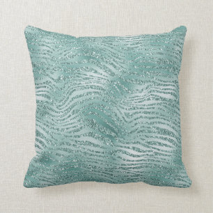 Mint Glitter Glitzy Sparkle Zebra Print Cushion