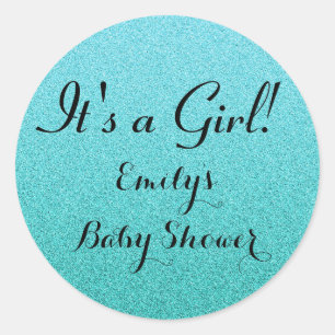 Mint Glitter It's Girl Baby Shower Favour Sticker