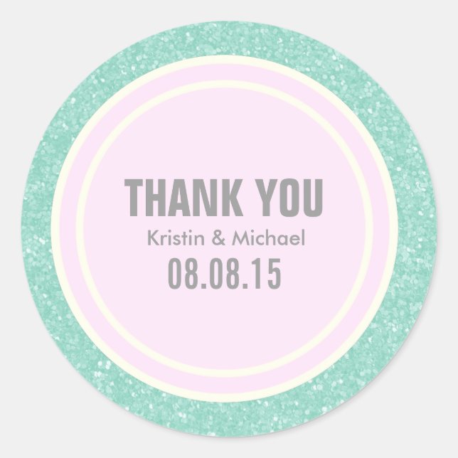 Mint Glitter & Light Pink Thank You Round Stickers (Front)
