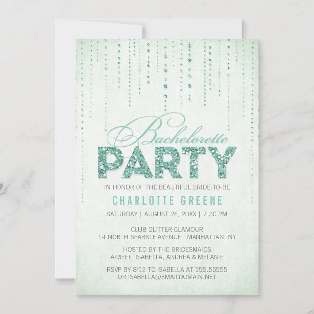 Mint Glitter Look Bachelorette Party Invitation (Front)