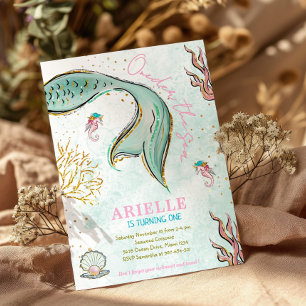 Mint Glitter Mermaid tail onder the sea Invitation