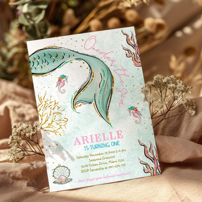 Mint Glitter Mermaid tail onder the sea Invitation (Creator Uploaded)