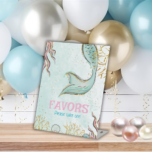 Mint Glitter Mermaid tail under the sea Favours Pedestal Sign