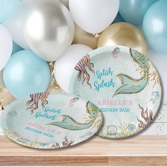 Mint Glitter Mermaid tail under the sea  Paper Plate (Creator Uploaded)