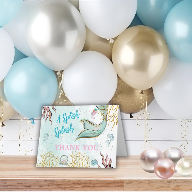 Mint Glitter Mermaid tail under the sea  Thank You Card (Creator Uploaded)