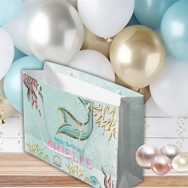 Mint Glitter Mermaid tail under the sea Treats Large Gift Bag (Creator Uploaded)
