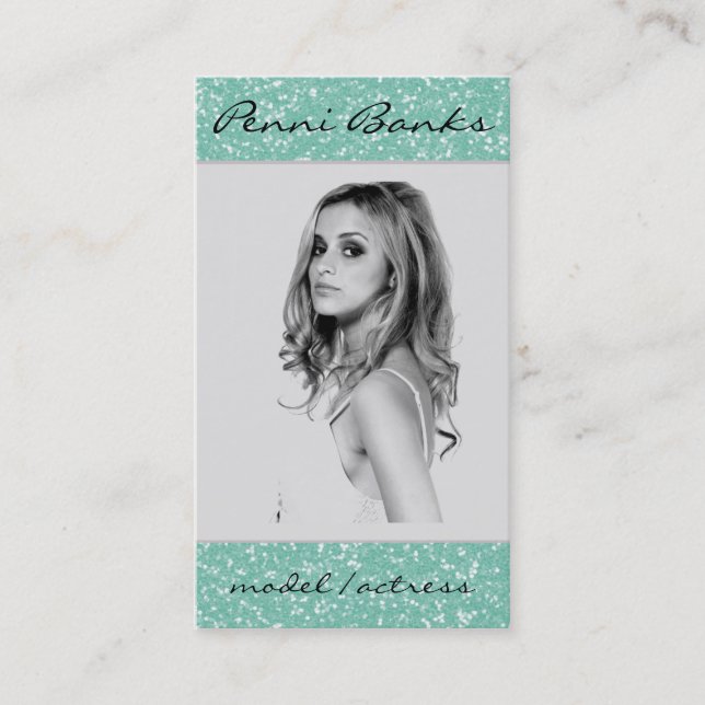 Mint Glitter Model Actress Singer Business Cards (Front)