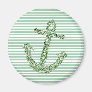 Mint Glitter Nautical Anchor Magnet