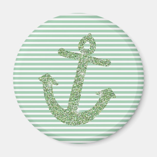 Mint Glitter Nautical Anchor Magnet (Front)