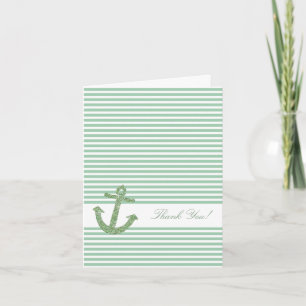 Mint Glitter Nautical Anchor Thank You Card