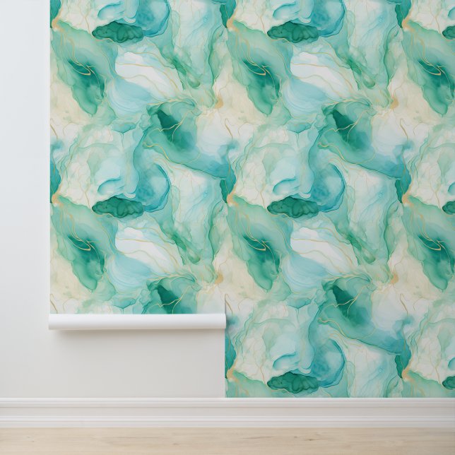Mint Gold Abstract Mermaid Wallpaper (Application)