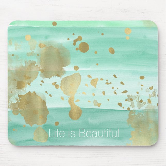 Mint Gold Abstract with Inspirational Quote Mouse Pad (Front)