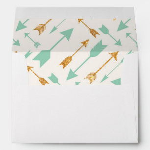 Mint Gold Arrows Tribal lined, matching Envelopes