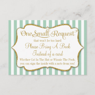 Mint Gold Baby Shower Book Card Bring A Book