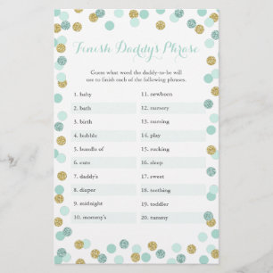 Mint & Gold Baby Shower Finish Daddy's Phrase Game