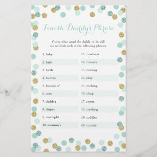 Mint & Gold Baby Shower Finish Daddy's Phrase Game