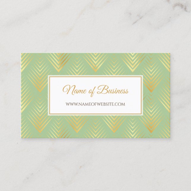 Mint Gold Chevron Framed Design Business Card (Front)