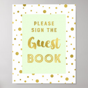Mint Gold Confetti Guest Book Wedding Sign