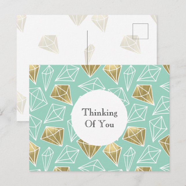 Mint Gold Diamonds Thinking of you Postcard (Front/Back)