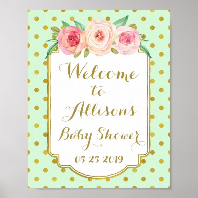 Mint Gold Dots Custom Welcome Sign (Front)