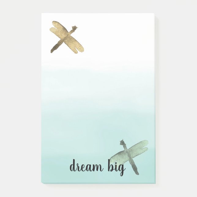 Mint Gold Dragonflies Ombre Post-it Notes (Front)