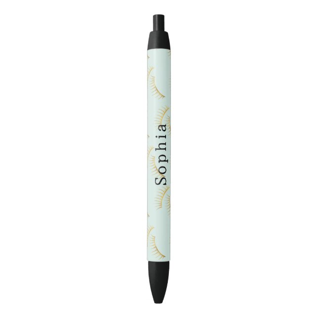 Mint Gold Eyelashes Black Ink Pen (Front Vertical)
