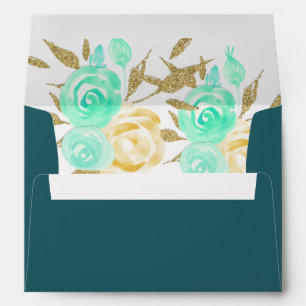 Mint Gold Floral Envelope
