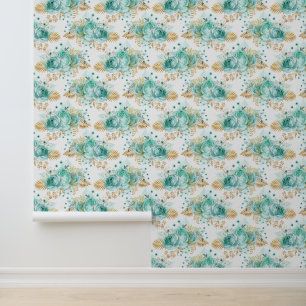Mint Gold Floral Wallpaper