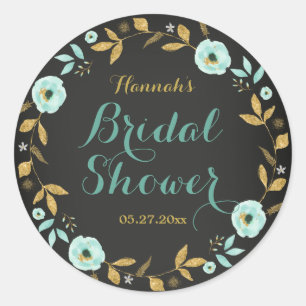Mint Gold flower Chalkboard Bridal Shower Sticker
