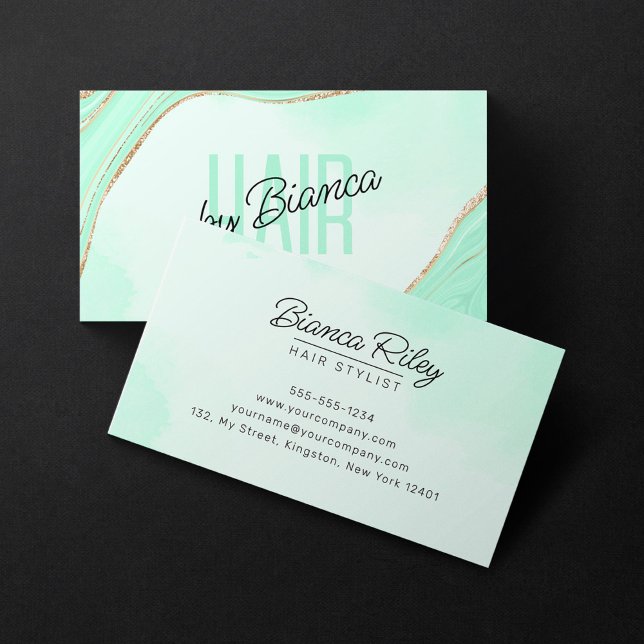 Mint Gold Glitter Agate Hairstylist Salon Business Card (Creator Uploaded)