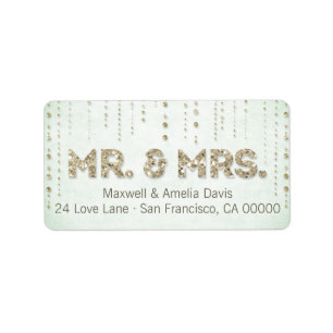 Mint & Gold Glitter Look Mr. & Mrs. Labels