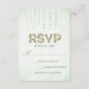 Mint & Gold Glitter Look Wedding RSVP Card