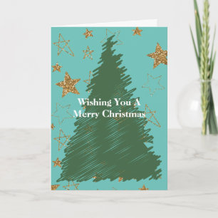 Mint Gold Glitter Stars Christmas Tree Card