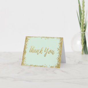 Mint Gold Glitter Thank You Card