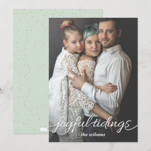 Mint Gold Joyful Tidings Script Custom Photo Holiday Card