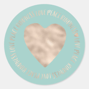 Mint Gold Love Peace Kindness Heart Classic Round Sticker