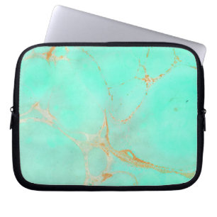 Mint & Gold Marble Abstract Aqua Teal Painted Look Laptop Sleeve