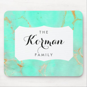 Mint & Gold Marble Abstract Aqua Teal Painted Look Mouse Pad