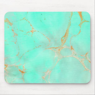 Mint & Gold Marble Abstract Aqua Teal Painted Look Mouse Pad