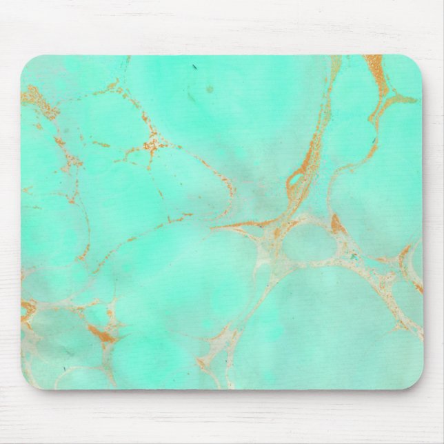 Mint & Gold Marble Abstract Aqua Teal Painted Look Mouse Pad (Front)